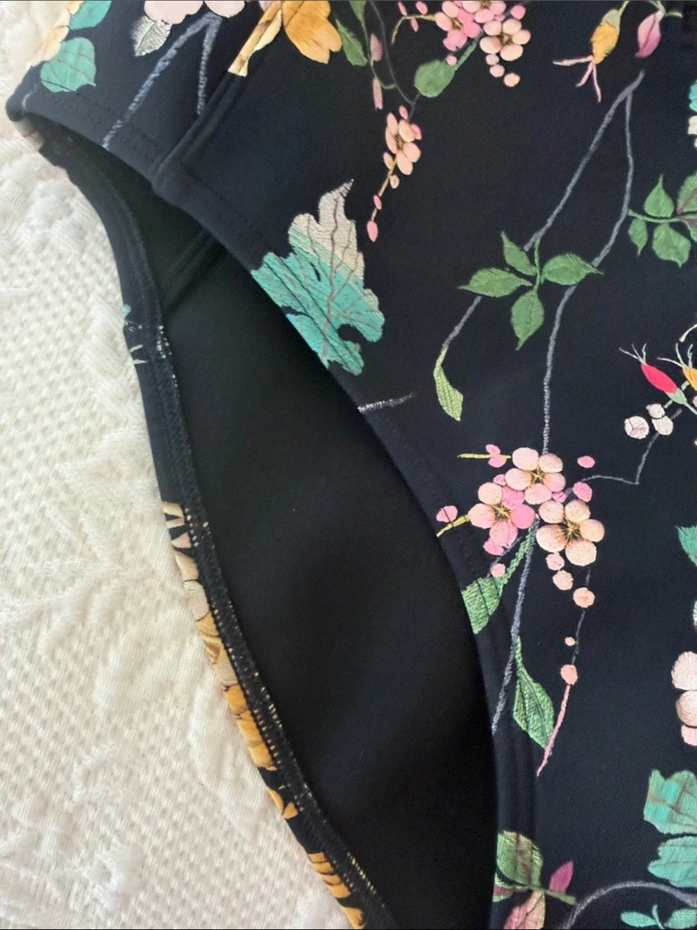 Johnny Was Black Floral Zip-Front neoprene wetsuit  with Pink & Yellow Accents